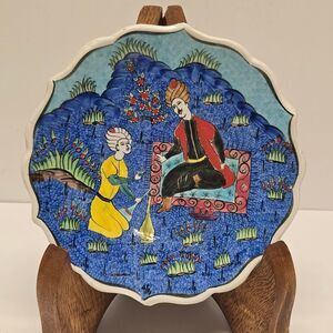 Kutahya Signed Art Turkish Pottery Prince Hand Painted Plate 7" Vintage 90s